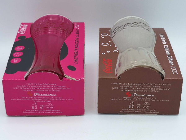 2x Coca Cola MC Donald's Limitierte Edition Gläser 2021 Pink + 2020 Bronze - NEU